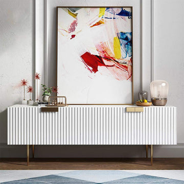 79" White TV Stand for 75 Inch TVs with Storage 4 Doors Gold Handles-Richsoul-Furniture,Living Room Furniture,TV Stands
